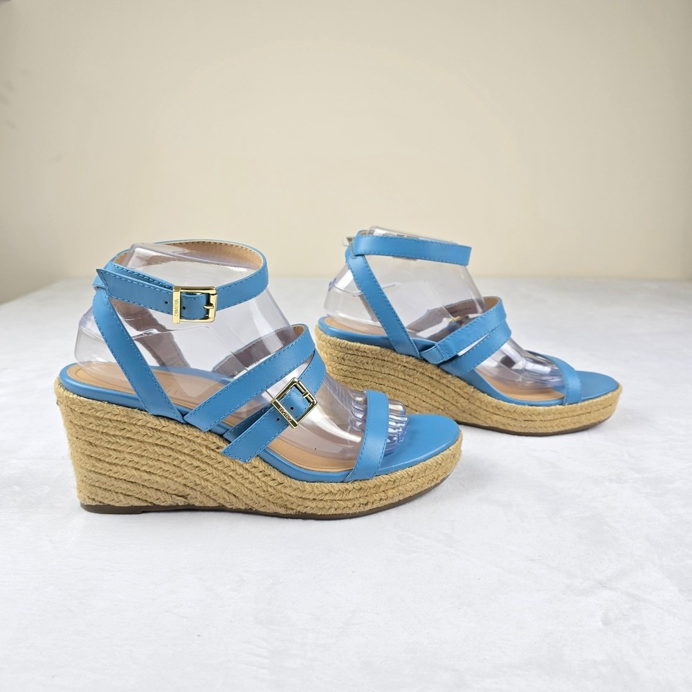 Vionic Sabina Blue Leather Espadrille Wedge Sandals Women's Size 8.5 - Picture 5 of 8